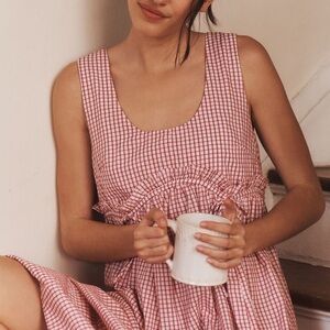 Anthropologie Red and White Checkered Midi Dress